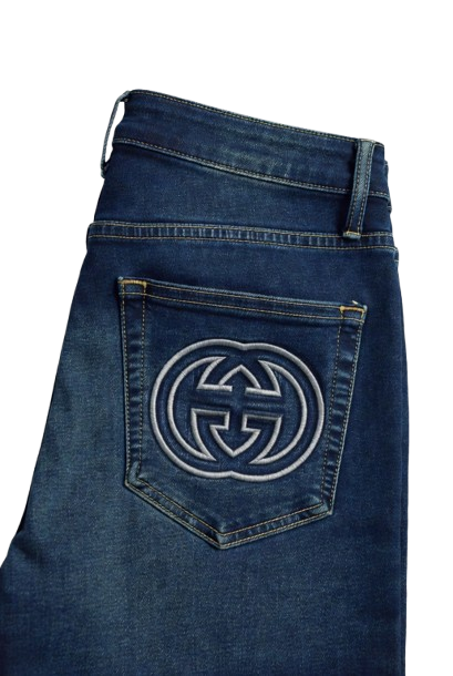 Gucci blue denim jeans with GG monogram embroidery on back pocket