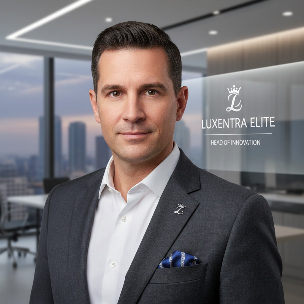 professional man Head of Innovation for a reseller luxury brand website Luxentra Elite