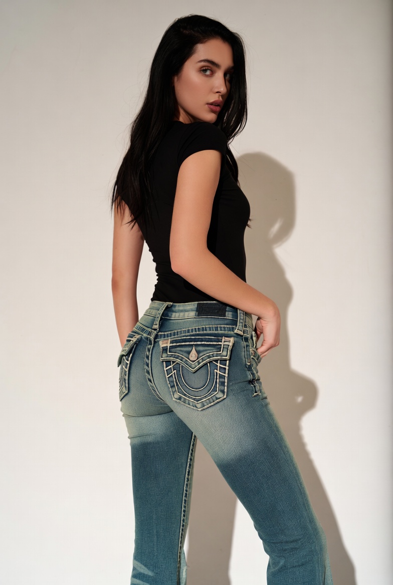 Woman wearing authentic Miss Me Crystal Embellished Skinny Jeans with sparkling crystal and sequin back pockets, high-rise skinny fit, premium stretch denim, and fashionable distressed detailing.