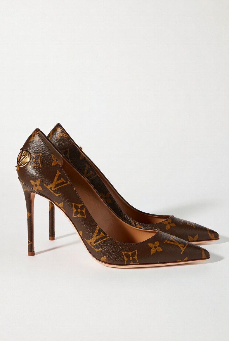 Louis Vuitton Graceful Stilettos featuring iconic LV Monogram canvas, premium leather accents, pointed toe design, and luxury designer footwear styling.