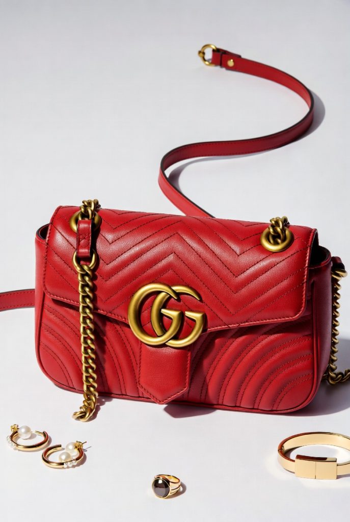 Gucci designer purse with Double G logo and soft leather construction
