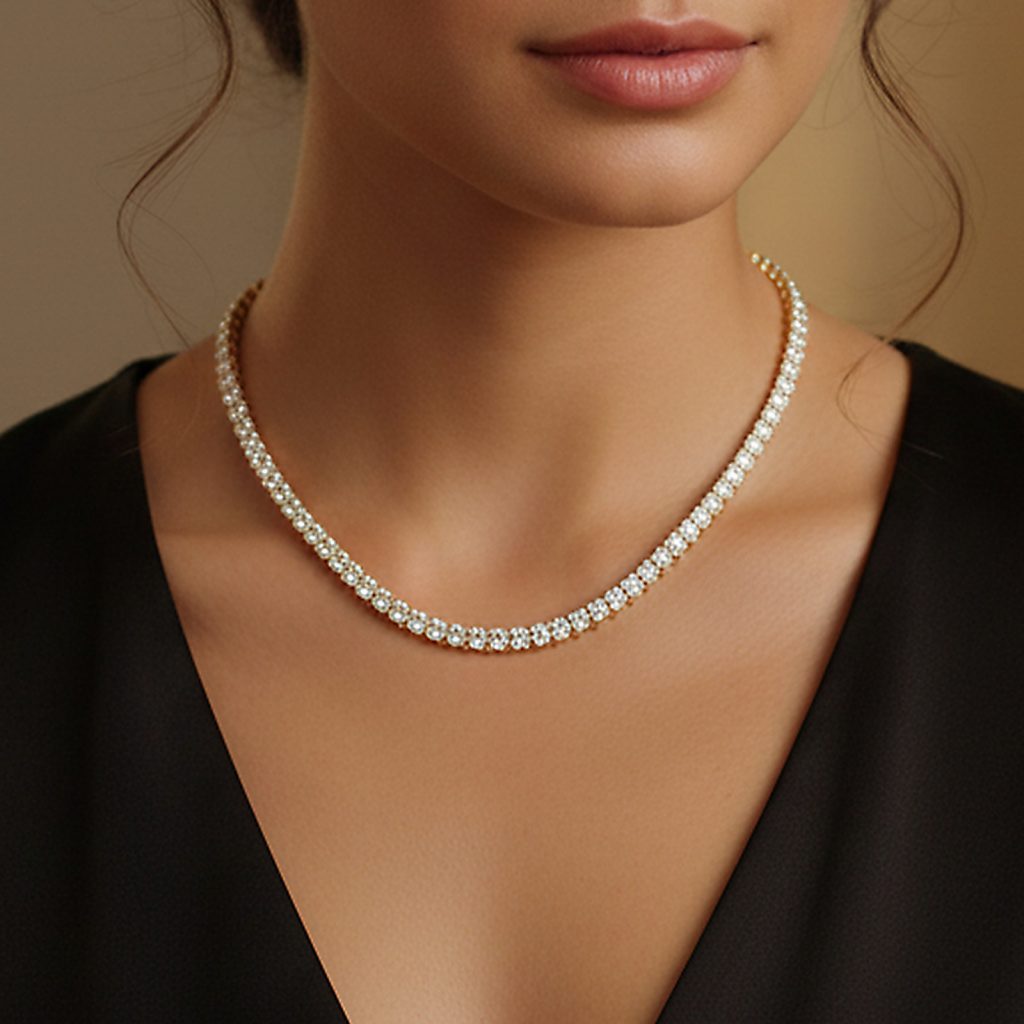 18K Gold Tennis Necklace – Trendy Fashion Chain for Everyday Style