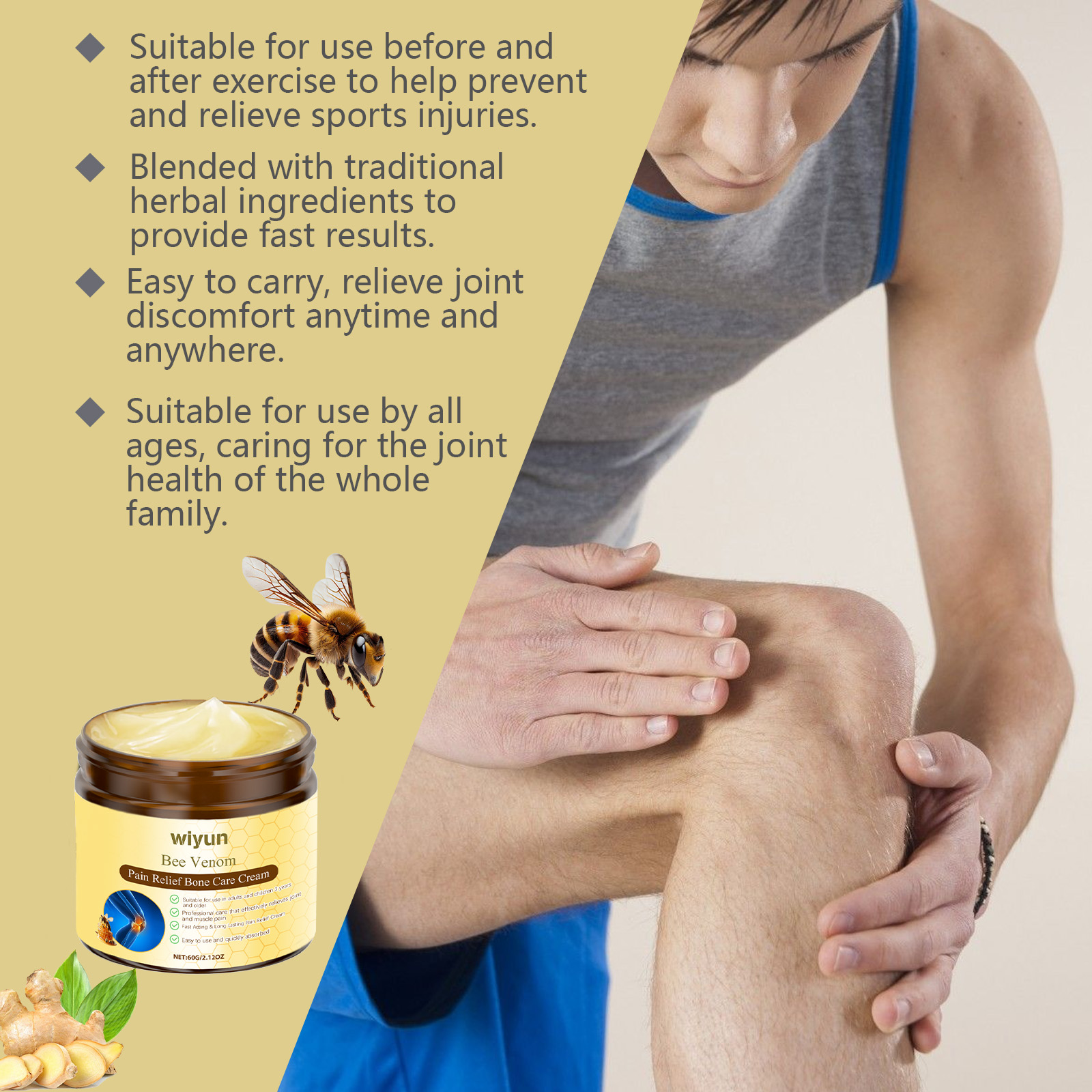 Wiyun Bee Venom Body Massage Cream – Gentle Daily Care for Knees, Wrists & Joints - Image 3